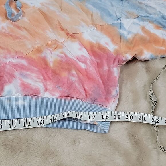 PINK VICTORIA'S SECRET PASTEL TIE-DYE BATWING QUARTER-ZIP CROPPED HOODIE, SIZE M - Picture 10 of 11
